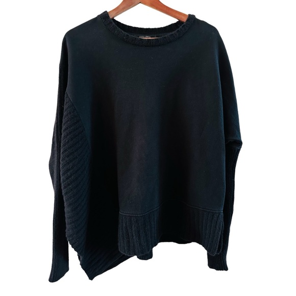 All Saints Women's Size Small Nia Drape Asymmetrical Wool Mix Sweater Black - Picture 2 of 11